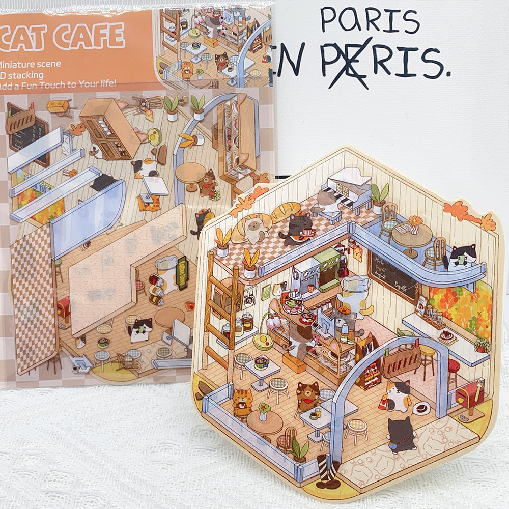 Wholesale Cat Cafe Landscaping Stickers 3D DIY Stickers
